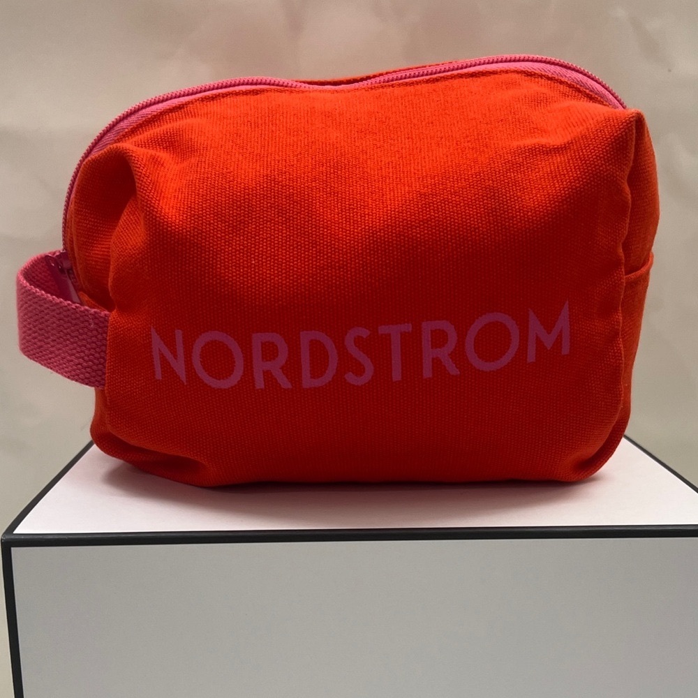 Nordstrom Bright Orange Red  Pouch with Pink Zipper